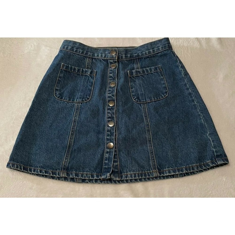 Urban Outfitters BDG Jean Skirt Snap Front Patch Pocket Mini  A-Line Denim Sz S